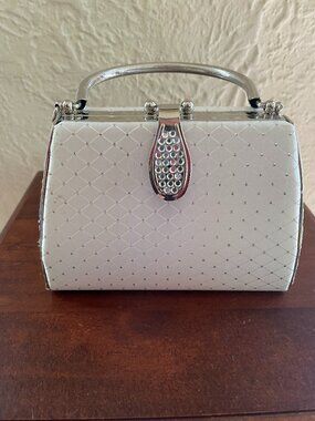 White Rhinestone Clasp Top Handle Clutch Mini Purse